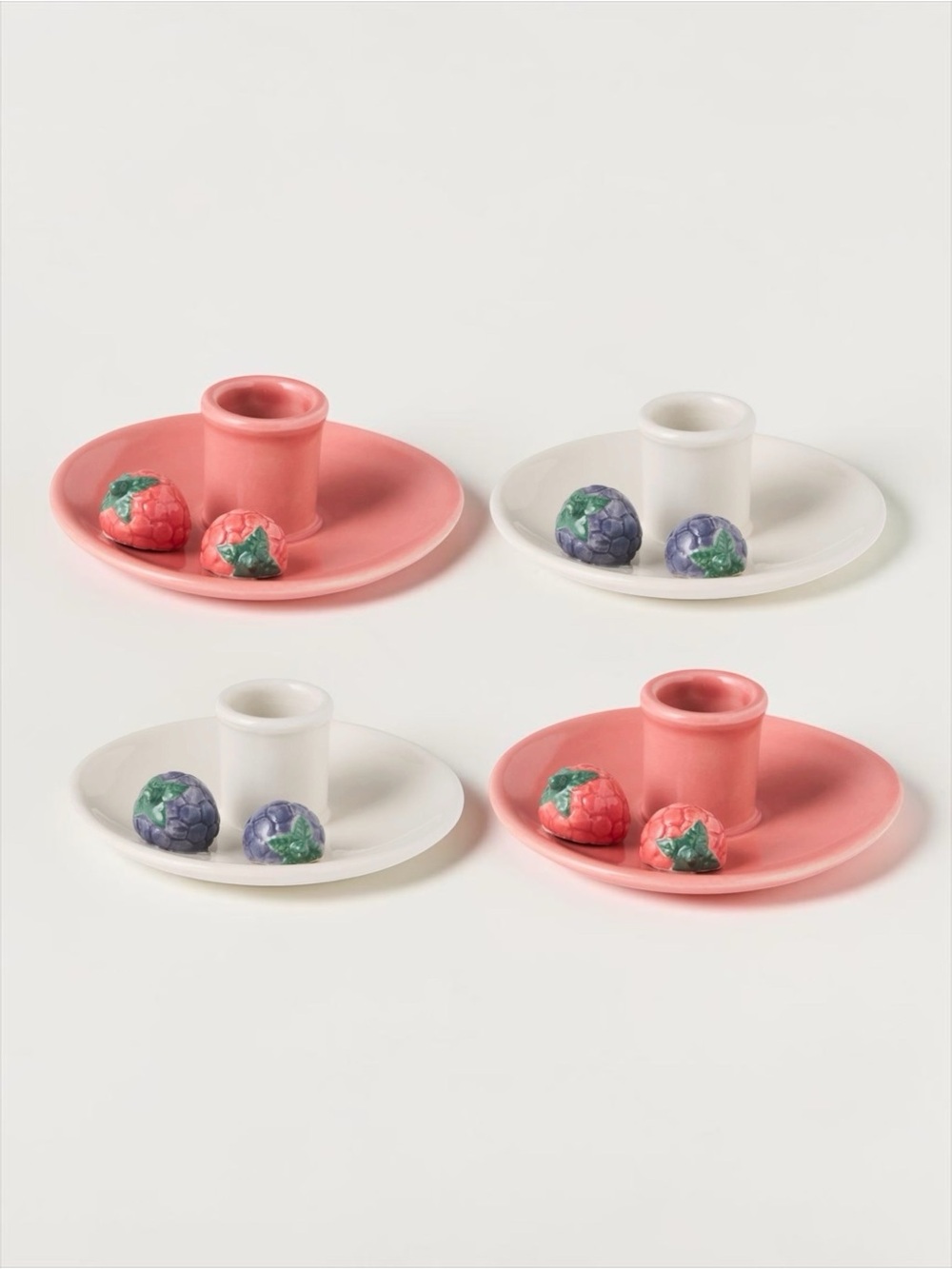 Anthropologie Berry Taper Candle Holders Set of 4 Ceramic NWT